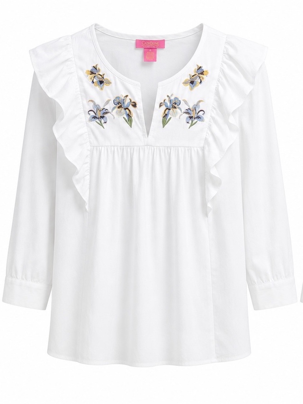 Catherine Malandrino White Blouse with Multicolor Floral Embroidery Women’s M